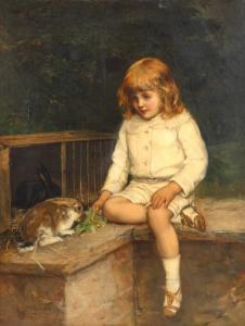 OLIVER William 1823-1901,Girl Feeding Rabbits,1886,Shapiro Auctions US 2023-10-21