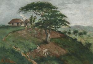 Oller Francisco 1833-1917,Paisaje de jíbaros aranda la tierra,c. 1912,Christie's GB 2024-03-12