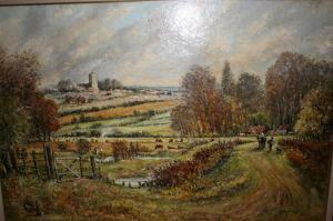 OLLEY A. Norman,figures on a track above marshland,1987,Lawrences of Bletchingley GB 2020-03-17