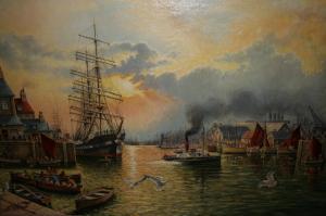 OLLEY A. Norman,harbour scene with various shipping,1970,Lawrences of Bletchingley GB 2020-03-17