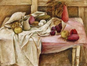 OLLEY Margaret Hannah,Still Life with Pink Paper and Plums,1948,Menzies Art Brands 2023-11-29