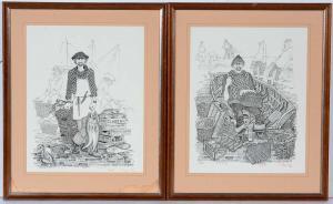OLLEY Robert 1940,A pair of caricatures of fishermen,1976,Anderson & Garland GB 2021-10-21