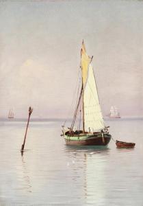OLSEN Alfred Theodor,A view of a sailing boat in evening light,1899,Bruun Rasmussen 2022-11-14