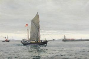 OLSEN Christian Benjamin,A sailing boat in the harbour mouth,1920,Bruun Rasmussen 2024-03-04