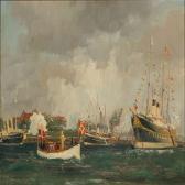 OLSEN Christian Benjamin 1873-1935,Scene fromCopenhagen Harbour,Bruun Rasmussen DK 2010-08-23