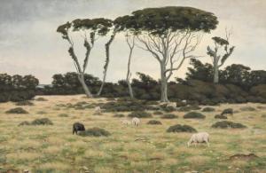OLSEN Ole Hans 1869-1922,Grazing sheep in the meadow,Bruun Rasmussen DK 2020-08-17