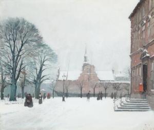 OLSEN Otto 1886,A winter day in Copenhagen with Holmens Church,Bruun Rasmussen DK 2022-01-31