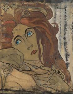 OLSOMMER Charles Clos 1883-1966,Portrait d'une femme rousse avec un ,Beurret Bailly Widmer Auctions 2024-03-20