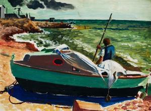 OLSON Axel 1899-1986,Man vid båt på stranden,1939,Uppsala Auction SE 2023-05-10