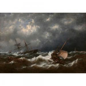 OPDENHOFF George Wilhelm 1807-1873,Navires sur une mer agitée,Tajan FR 2022-10-27