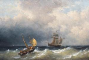 OPDENHOFF George Wilhelm 1807-1873,Sailing towards a ship on a stormy sea,Venduehuis NL 2022-11-17