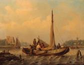 OPDENHOFF George Wilhelm 1807-1873,Sailors in moored barges on a river estuary,Christie's 2000-10-24