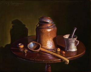 OPPENHEIMER Johnny,Still life with copper bucket, ladle andmortar,2001,Bukowskis 2010-12-19