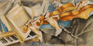 OPPENHEIMER Max, Mopp 1885-1954,Geigen, Hände und Noten,1949,im Kinsky Auktionshaus AT 2023-11-27