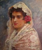 ORANGE Maurice Henri 1867-1916,Tête de jeune femme brune à la mantille et à ,1903,Bretagne Encheres 2009-12-07