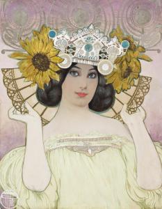 ORAZI Manuel 1860-1934,Art Nouveau Woman with Sunflower Headdress,Swann Galleries US 2021-12-16