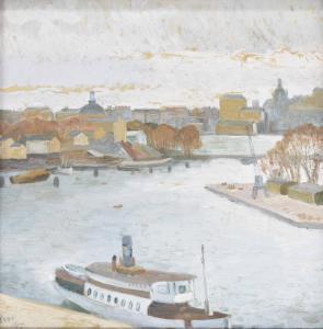ORBO Karl 1890-1958,Harbour scene with a vessel moored beside a quay,Gardiner Houlgate GB 2018-09-27
