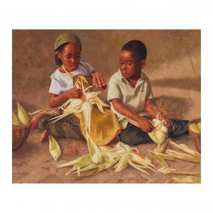 ORESEGUN Olumide 1981,Kids husking corn,2014,Cornette de Saint Cyr FR 2023-07-06