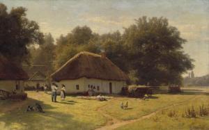 ORLOVSKII Vladimir Donatovich 1842-1914,Russian landscape with peasants at a farmer,Bruun Rasmussen 2020-12-07
