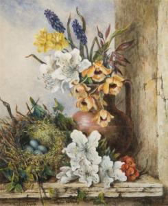 ORMROD Georgiana E,A STILL LIFE OF FLOWERS AND A BIRD'S NEST,1869,Lyon & Turnbull 2008-07-09