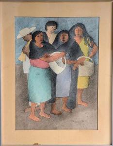 ORTIZ Tiburcio 1945,Mujeres con canastas,Morton Subastas MX 2009-04-18