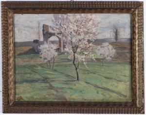 ORTOLANI Enrico 1883-1972,Paesaggio con albero in fiore e architetture,Cambi IT 2021-03-12