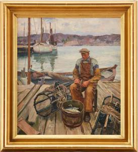 OSCARSSON Bernhard 1894-1971,Fiskare vid kaj,Uppsala Auction SE 2021-09-14