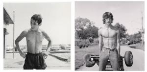 OSINSKI CHRISTINE,Boy at Beach Flexing. Young man pulling a Go-Kart,1983-84,William Doyle 2020-12-15