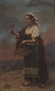 OSSANI ALESSANDRO,A peasant girl in a landscape with basket of flowe,1876,Mallams 2021-07-07