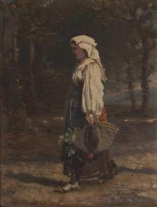 OSSANI ALESSANDRO 1860-1888,A peasant girl strolling through a woodland,1876,Mallams GB 2021-07-07