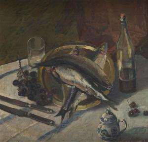 OSSECKI Wilk 1892-1958,Still Life with Grapes and Fishes,1938,Desa Unicum PL 2023-04-20