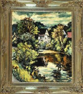 OSTROUMOW Viktor 1904-1955,Haus am Fluss mit Bäumen am Ufer,1949,Allgauer DE 2015-07-09