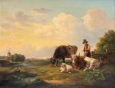 OTTEVAERE August Ferdinand 1810-1856,Bauer mit Tieren an Wasserstelle in weiter La,Palais Dorotheum 2023-11-22