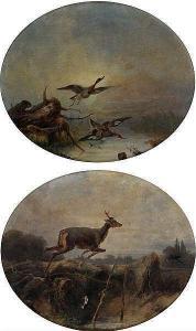 OTTEVAERE August Ferdinand,Hunting scene with couple of ducks scared by a bea,Bernaerts 2017-03-21