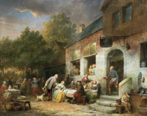 OUDE DE BRAEKELEER SR. Ferdinand 1792-1883,Feast at 't Zonneke inn,1876,De Vuyst BE 2023-10-21