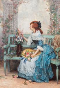 OUTIN Pierre 1840-1899,Jeune femme au bouquet de fleurs,Ader FR 2024-02-16