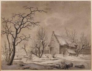 OVERBEEK Leendert 1752-1815,Winterlandschaft mit Wirtshaus vor einer Stadt,Dobritz DE 2018-06-02