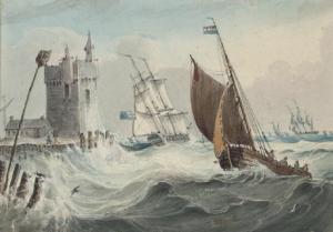 OWEN Samuel 1768-1857,An English frigate heeling in the swell off a fort,Christie's GB 2007-10-31