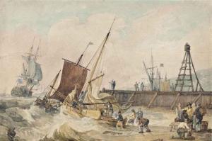 OWEN Samuel 1768-1857,Launching a fishing boat, a United States Frigate ,Christie's GB 2014-12-10