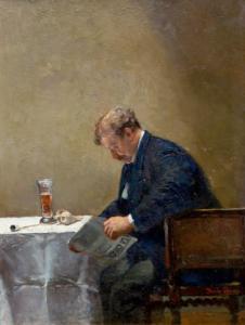 OYENS David 1842-1902,The artist enjoying the newspaper and his glass of,Venduehuis NL 2020-09-08