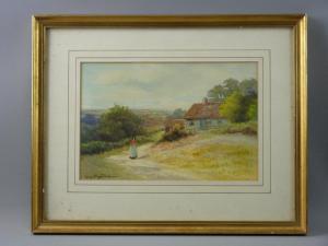 OYSTON George 1860-1937,figure on a path by a cottage,Rogers Jones & Co GB 2017-07-25