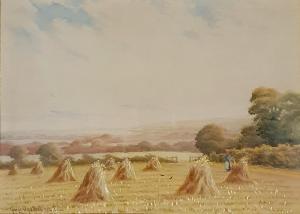 OYSTON George 1860-1937,landscape with haystacks,Charterhouse GB 2023-02-03