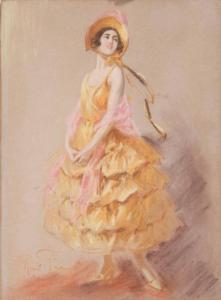 PÉAN René Louis 1875-1945,Élégante à la robe jaune,Damien Leclere FR 2018-05-18