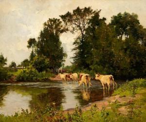 PAïL Edouard 1851-1916,Troupeau de Vaches Buvant,Zofingen CH 2022-11-26