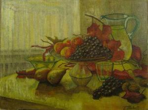 PABST F,Still life with grapes, apricots, pears with jug and tazza on a table,Dickins GB 2009-09-19