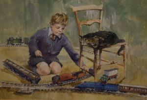 PACE Anthony 1930,The Train Set, a young schoolboy at play watched b,Clevedon Salerooms 2021-01-28