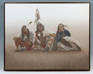 PACE John 1930-2006,Three Seated Native Americans,Burchard US 2021-06-13