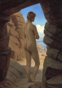 PACHT Vilhelm 1843-1912,A female nude standing in a cave at the beach,Bruun Rasmussen DK 2023-05-08