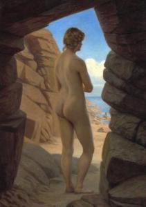 PACHT Vilhelm 1843-1912,A female nude standing in a cave at the beach,Bruun Rasmussen DK 2022-09-20