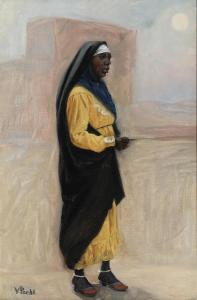 PACHT Vilhelm 1843-1912,A woman wearing a black and yellow dress,Bruun Rasmussen DK 2023-09-04